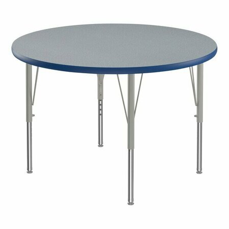 CORRELL CD 42'' Round Gray Granite Table, Silver Legs, Blue T-Mold 38442RND1890